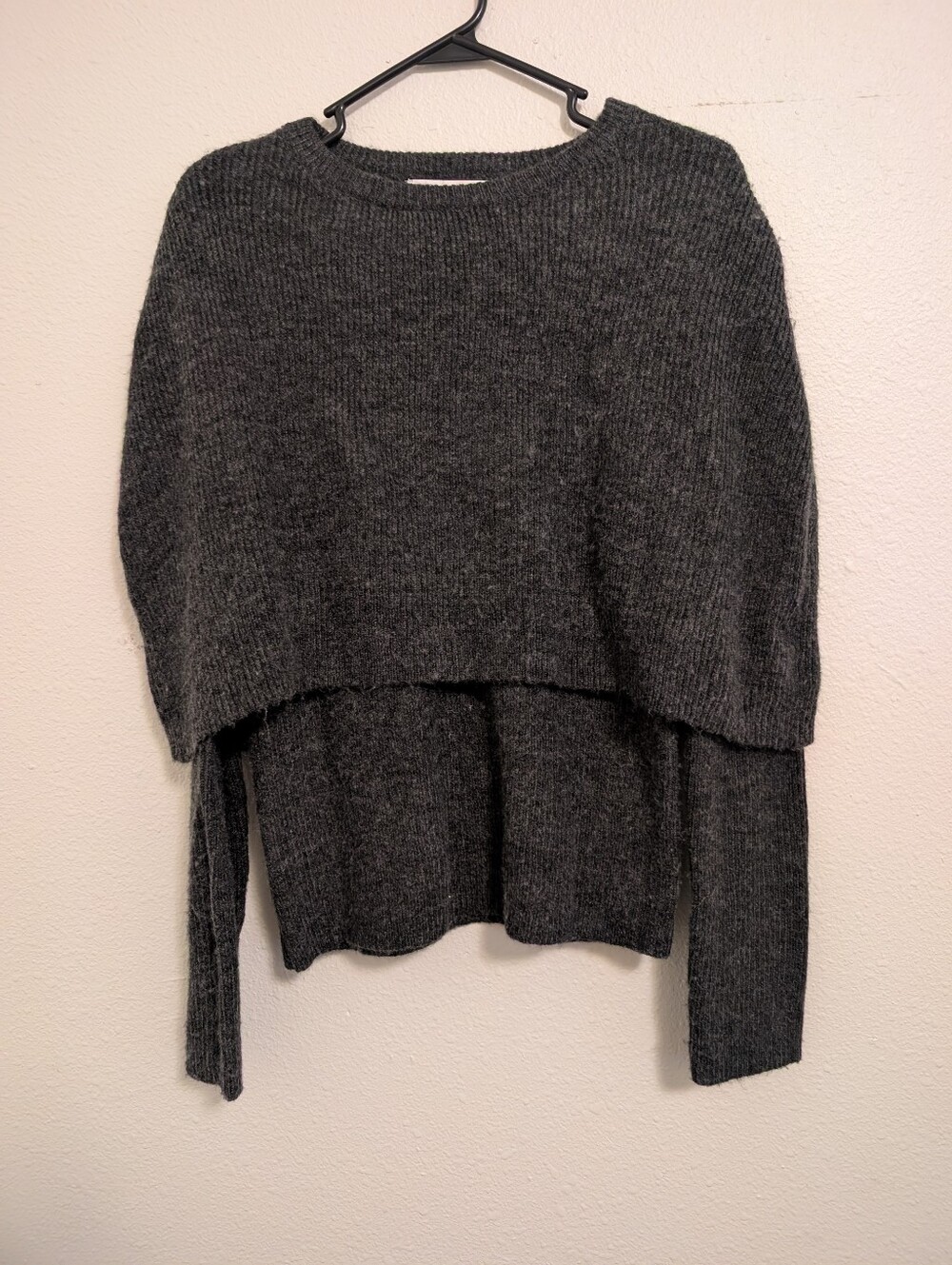 Zara Charcoal Gray Layered Crewneck Sweater